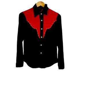 VTG Western Ethics Bodycon Fit Spandex Western Shirt, Blouse w/Lots of Bling Sm